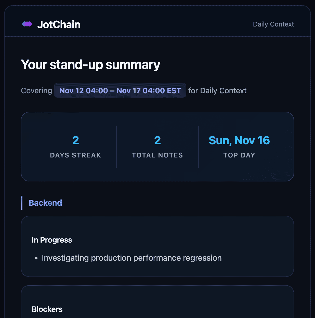 Stand-up summary email digest